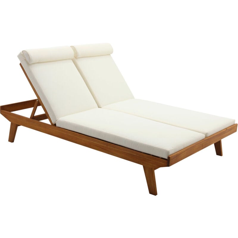 Miliboo - Bain de soleil double avec dossiers multipositions beige et bois massif L127 cm caracas