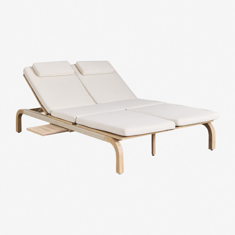 Bain de soleil double inclinable en bois d'acacia de Dubai Sklum Blanc Gardenia