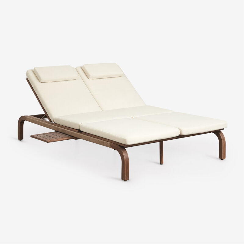 Chaise longue double inclinable en bois d'acacia avec coussin Dubai SKLUM Blanc Gardenia Chaise longue double inclinable en bois d'acacia avec coussin Dubai SKLUM Blanc Gardenia