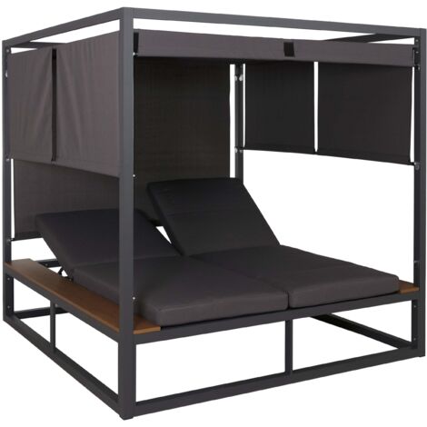 Bain de soleil double jardin aluminium 200x200 cm dossier réglable 5 positions toile polyester coussins gris foncé 040009729