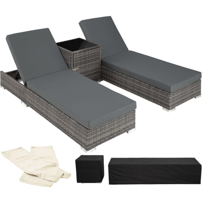 Helloshop26 - Bain de soleil duo 5 positions avec 2 sets de housses + housse de protection gris - Gris