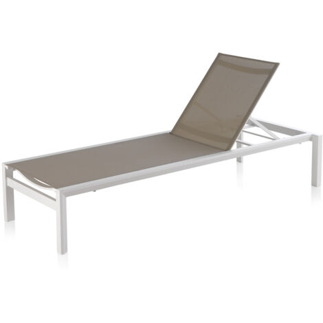 Bain de soleil en aluminium blanc avec revêtement en textilène taupe blanc