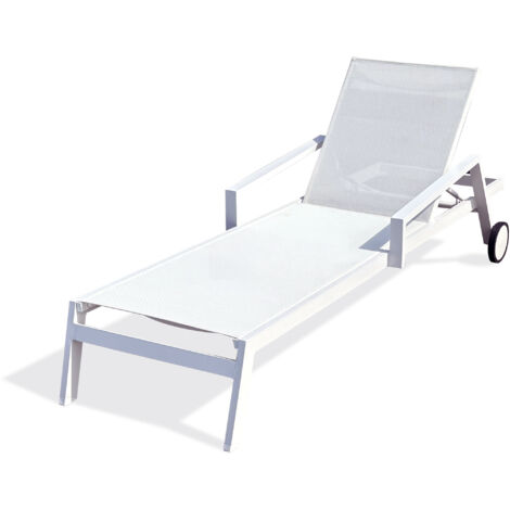 Bain de soleil en aluminium blanc avec toile plastifiée – Dossier réglable 5 positions – Dimensions L 210 x l 75 x H 50 cm – Parisgarden