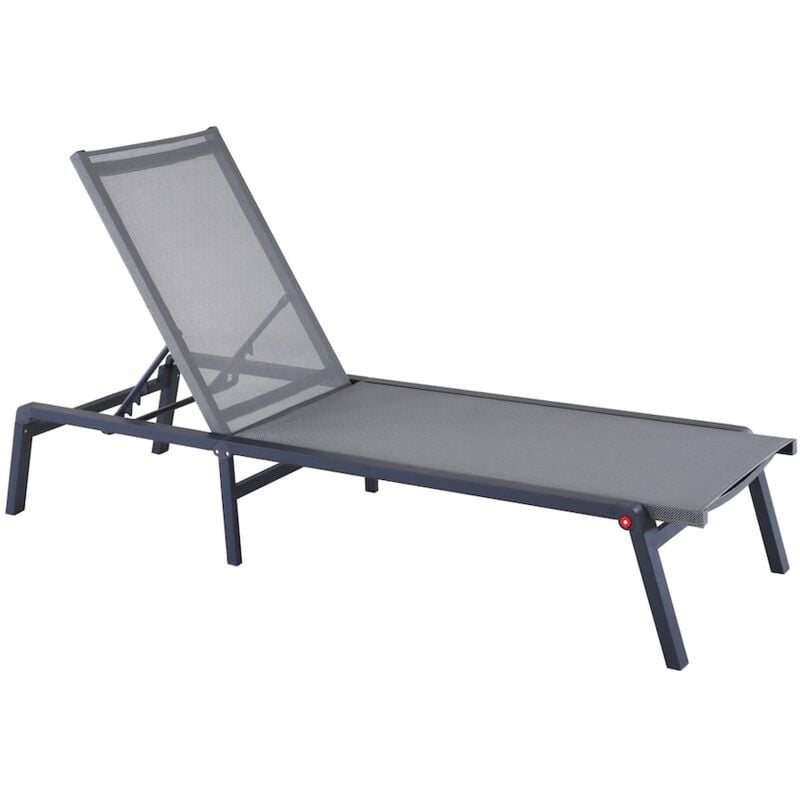 Proloisirs Lit pliant - eden - Aluminium époxy graphite - Toile tpep gris/bleu - Roues