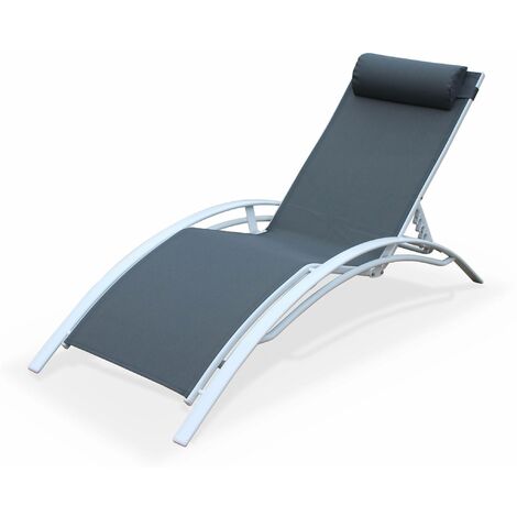 Bain de soleil en aluminium et textilène Louisa Gris/blanc