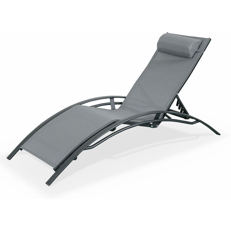Bain de soleil en aluminium et textilène Louisa Anthracite / Gris - Anthracite