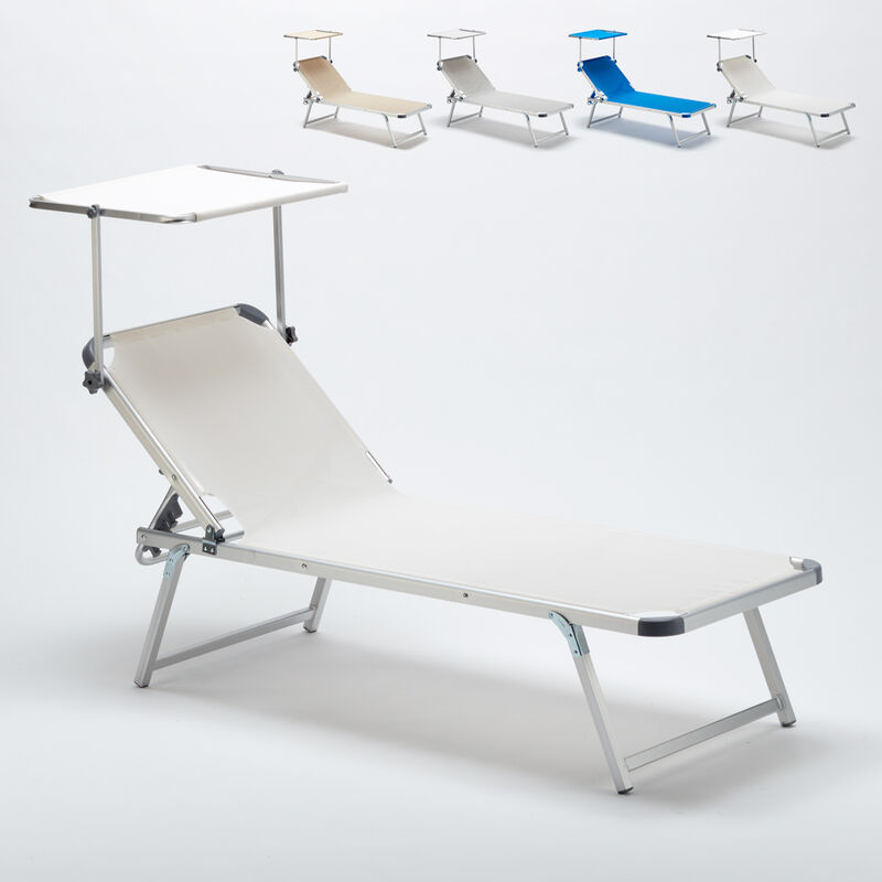 Beach And Garden Design - Transat de plage bain de soleil en aluminium avec pare-soleil Nettuno Couleur: Blanc