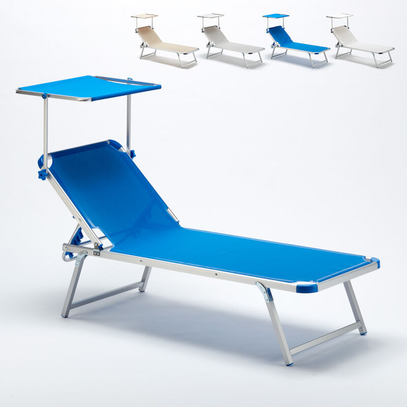 Transat de plage bain de soleil en aluminium avec pare-soleil Nettuno Couleur: Bleu