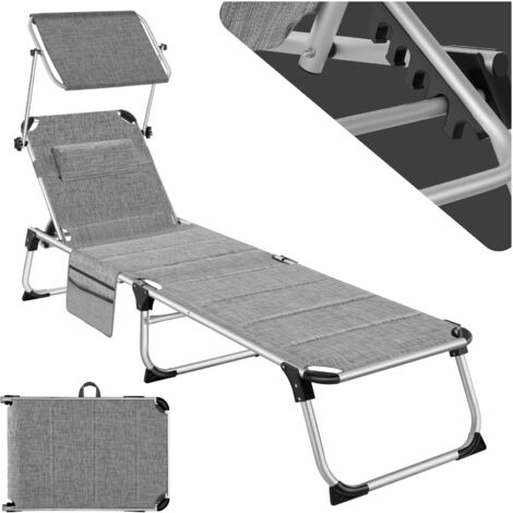 Tectake – Bain de soleil pliable rembourré – Structure en aluminium – Surface de couchage 56,5 x 209,5 cm – Dossier réglable 6 positions – Pare-soleil ajustable