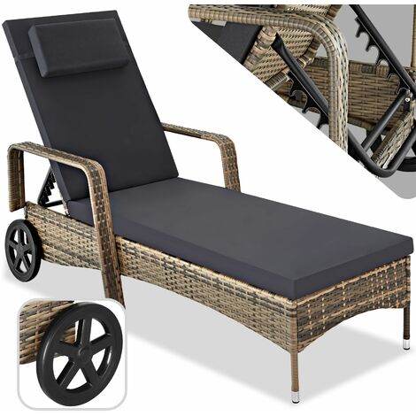 Tectake – Transat bain de soleil métal 6 positions – Résine tressée résistante aux intempéries – Dimensions 200x70x33cm – Matelas 5cm épaisseur