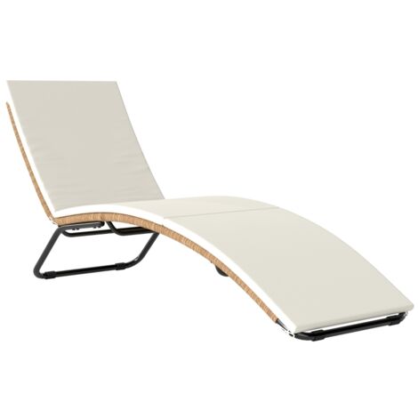 Bain de soleil en résine tressée transat de jardin design en S courbe naturelle structure robuste acier coussin crème