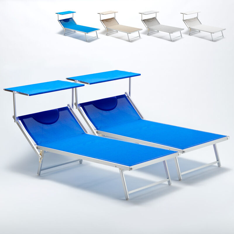 2 bains de soleil xl de jardin piscine transat en aluminium Grande Italia Couleur: Bleu