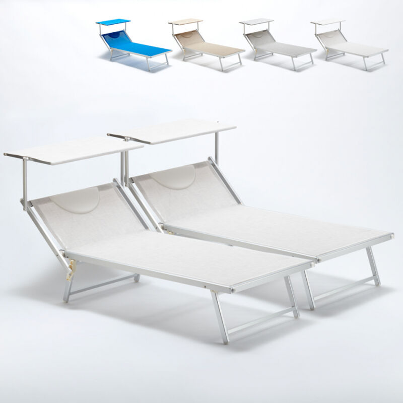 BEACH AND GARDEN DESIGN Lot de 2 bains de soleil XL en aluminium ? Dossier inclinable 3 positions ? Pare-soleil r&eacute;glable ? Dimensions 208x98x40.5 cm ? 