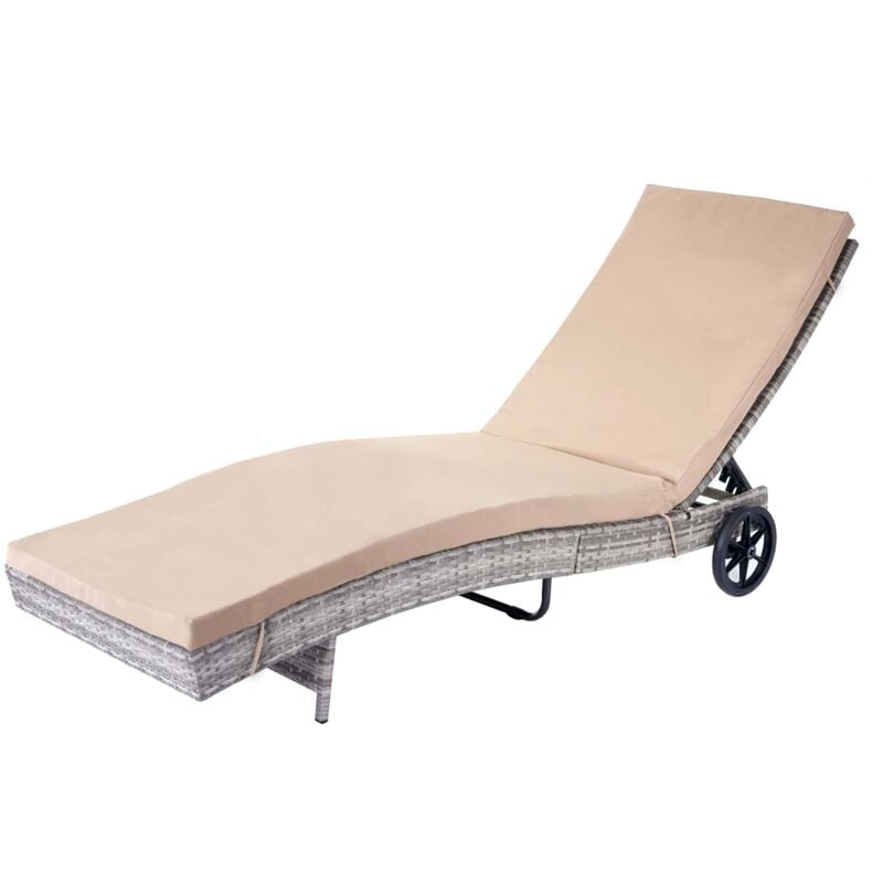 Jamais utilisé] Chaise longue HHG-456 en polyrotin, gris, coussin beige