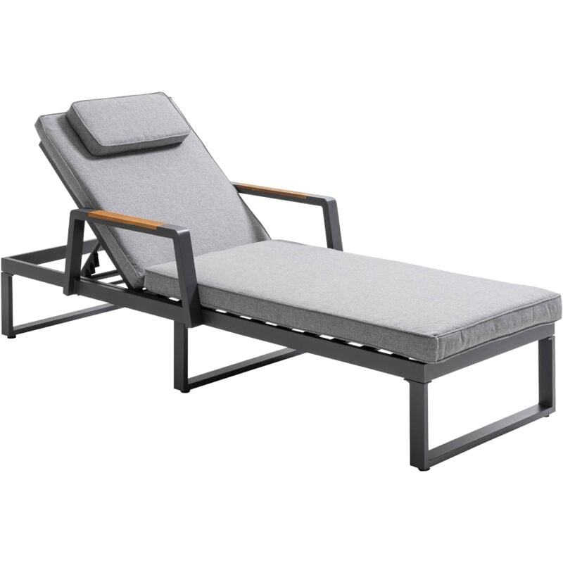 Oviala - Bain de soleil en aluminium et teck noir et gris