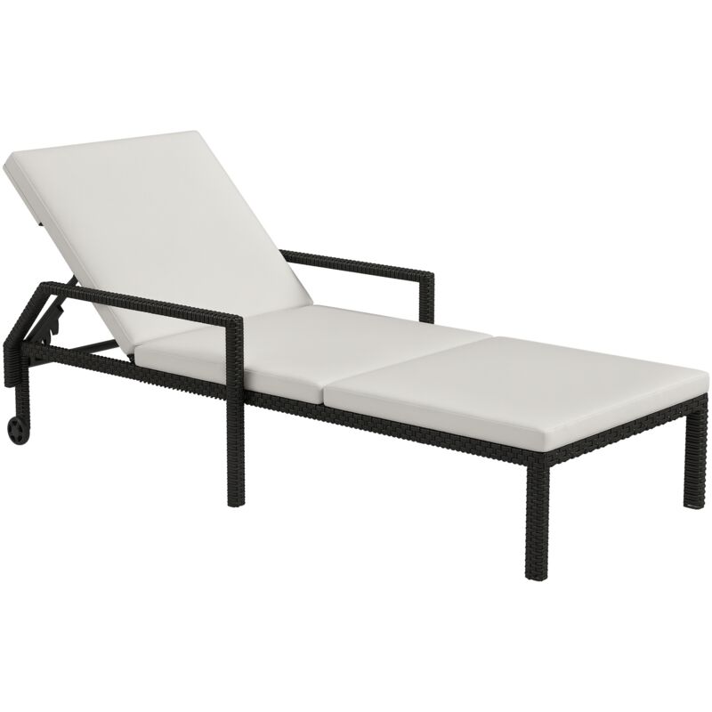 Bain de soleil transat inclinable avec matelas accoudoirs roulettes résine tressée noir