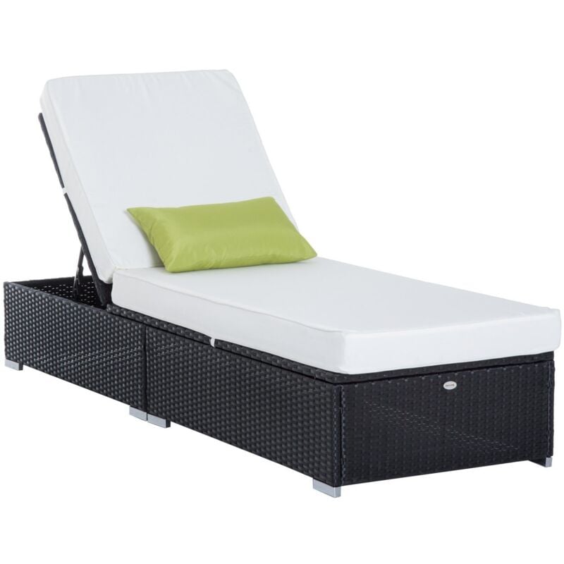 Bain de soleil transat grand confort 195L x 68l x 31H cm dossier inclinable multi-positions matelas épaisseur 10 cm crème résine tressée 4 fils noir