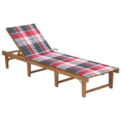 Bain de soleil Moderne  Chaise longue  pliable  Transat avec coussin Bois d'acacia solide GF56182