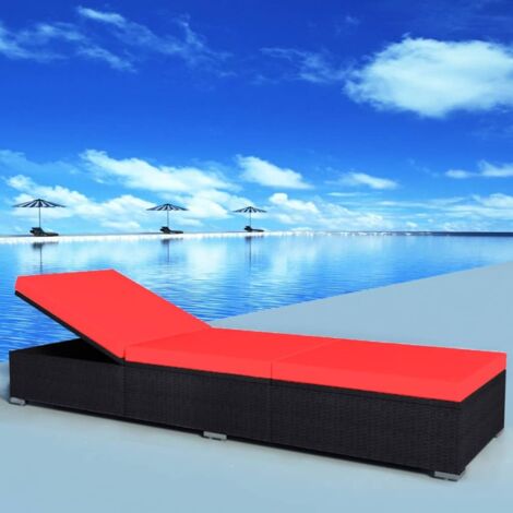 Bain de soleil Moderne  Chaise longue  Transat avec coussin Résine tressée Noir GF49194