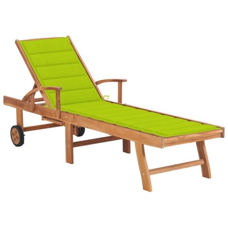 Bain de soleil Moderne  Chaise longue  Transat avec coussin vert vif Bois de teck solide GF41549
