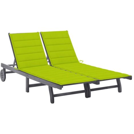Bain de soleil Moderne  Chaise longue  Transat de jardin 2 places avec coussin Gris Acacia GF19831