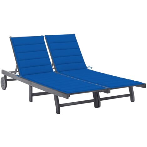 Bain de soleil Moderne  Chaise longue  Transat de jardin 2 places avec coussin Gris Acacia GF57238