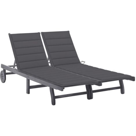 Bain de soleil Moderne  Chaise longue  Transat de jardin 2 places avec coussin Gris Acacia GF62143