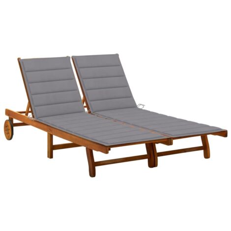 Bain de soleil Moderne  Chaise longue  Transat de jardin 2 places avec coussins Acacia solide GF19162
