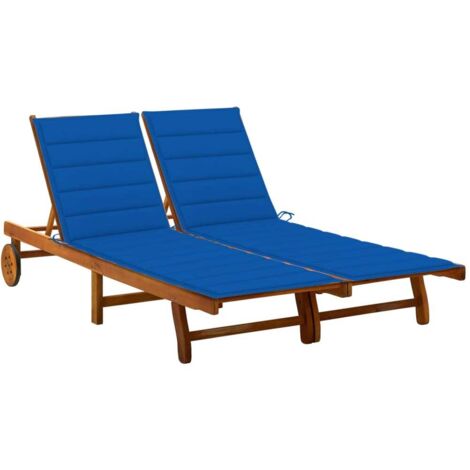 Bain de soleil Moderne  Chaise longue  Transat de jardin 2 places avec coussins Acacia solide GF24050