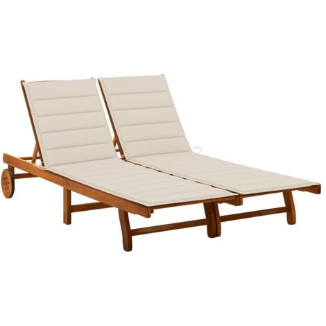 Bain de soleil Moderne  Chaise longue  Transat de jardin 2 places avec coussins Acacia solide GF54960