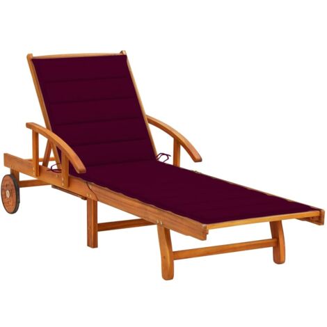 Bain de soleil Moderne  Chaise longue  Transat de jardin avec coussin Bois d'acacia solide GF80430
