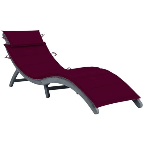 Bain de soleil Moderne  Transat avec coussin Gris Bois d'acacia solide  Chaise longue  GF84579