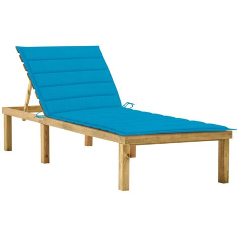 Bain de soleil Moderne - Transat - Fauteuil de jardin relax avec coussin bleu Bois de pin imprégné Chic-572589