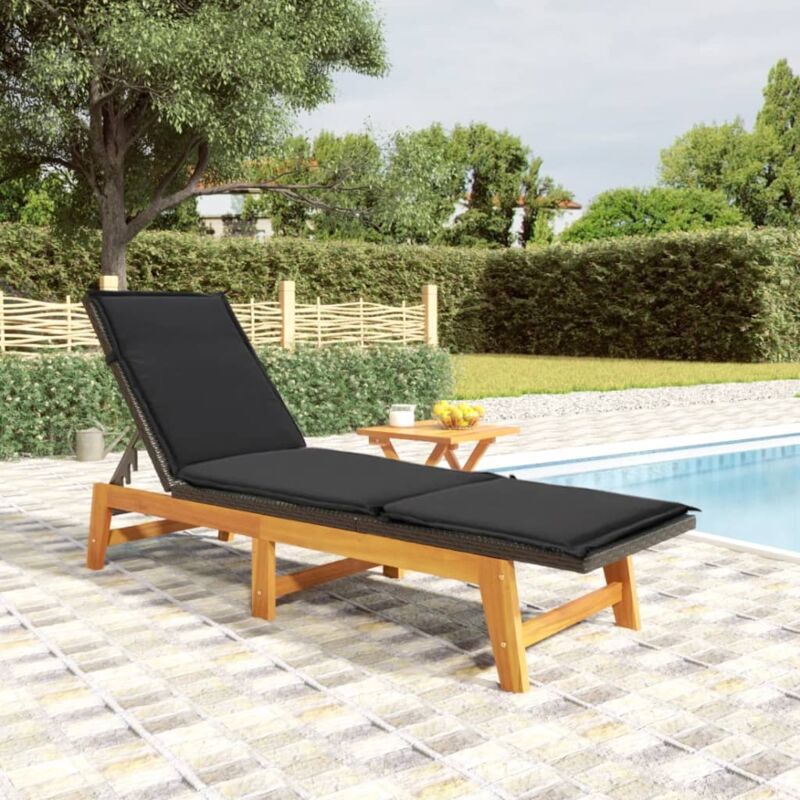 Bain de soleil Moderne - Transat - Fauteuil de jardin relax avec table Résine tressée et bois massif d'acacia Chic-708325