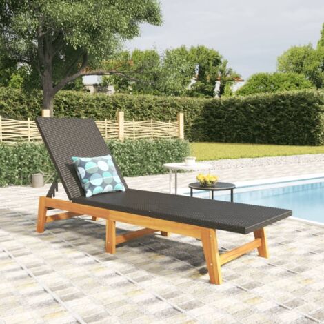 Bain de soleil Moderne - Transat - Fauteuil de jardin relax Noir/marron Résine tressée/bois massif d'acacia Chic-957618