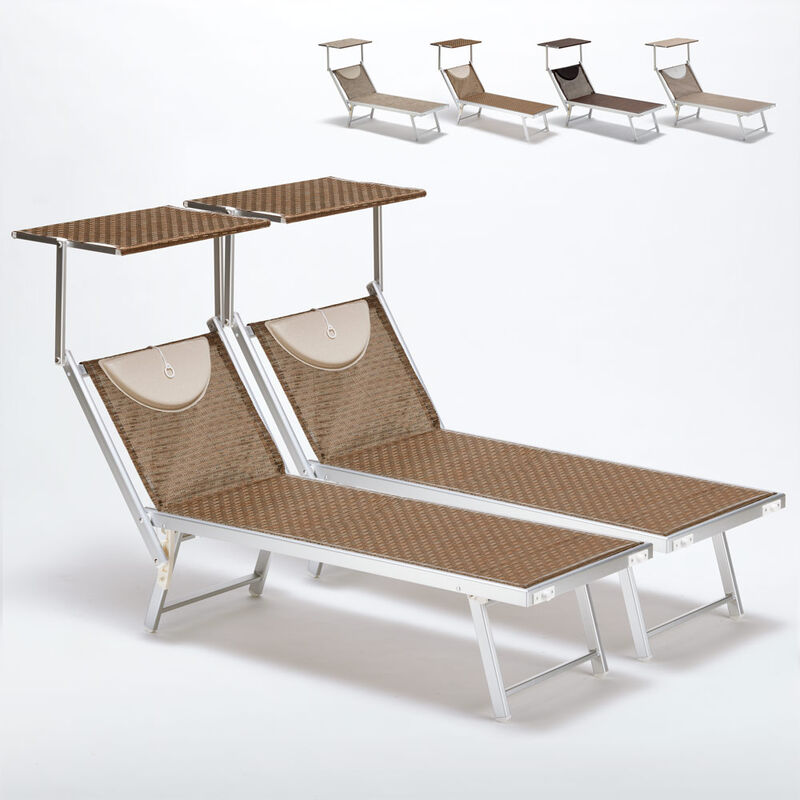 2 transats de plage bains de soleil en aluminium Santorini Limited Edition Couleur: Moka - Marron Santorini
