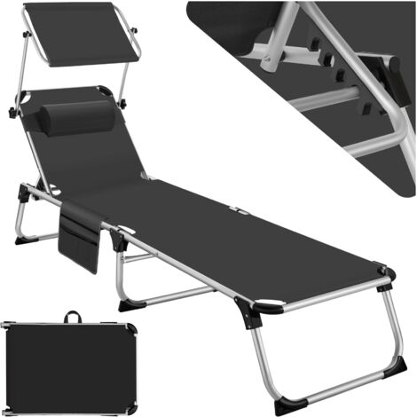 Tectake – Transat bain de soleil pliable avec oreiller – Dossier réglable 6 positions – Toile textilène respirante – Structure aluminium légère