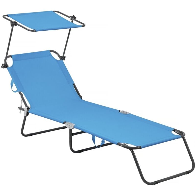 Habitat Et Jardin - Bain de soleil pliable 'Lazy' - Avec pare soleil - Bleu