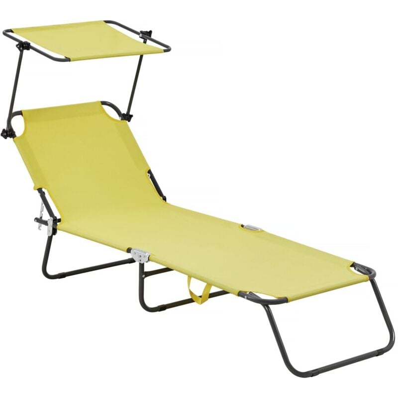 Habitat Et Jardin - Bain de soleil pliable 'Lazy' - Avec pare soleil - Jaune