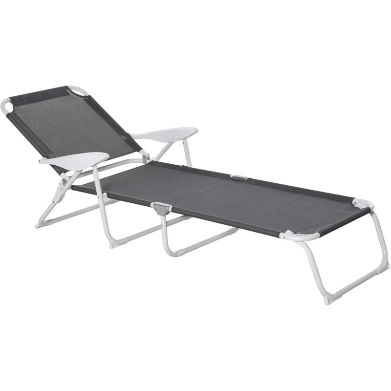 Bain de Soleil Pliable - transat inclinable 4 Positions - Chaise Longue Grand Confort avec accoudoirs - métal époxy textilène - dim. 186L x 66l x 80H