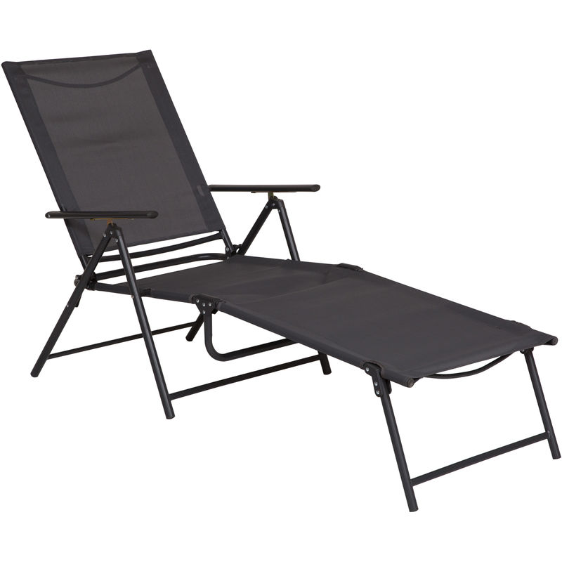 Outsunny - Bain de soleil pliable transat inclinable 5 positions chaise longue grand confort avec accoudoirs dim. 152L x 65l x 100H cm métal époxy