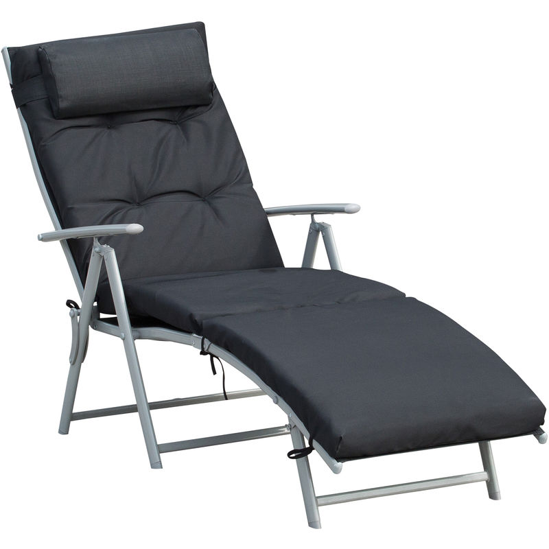 Outsunny - Bain de soleil pliable transat inclinable 7 positions chaise longue grand confort avec matelas + accoudoirs métal époxy textilène