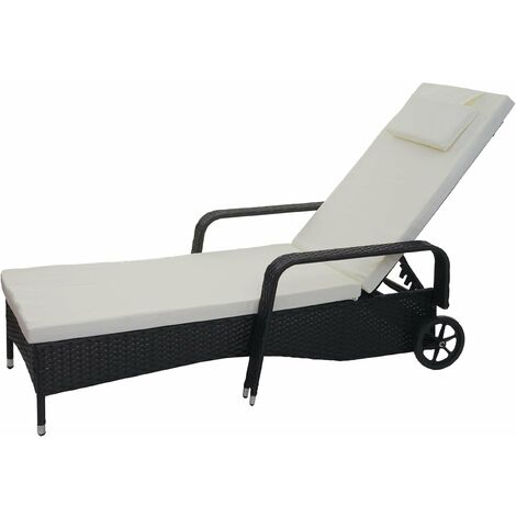 Bain de soleil polyrotin transat détente pour jardin en poly rotin anthracite coussins beige 040004240