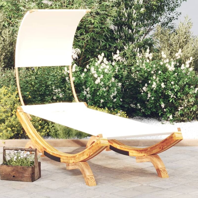 Design In - Bain de soleil jardin Relax Chaise de jardin Lit repos avec auvent 100x200x126 cm Bois courbé massif Crème -FR90277