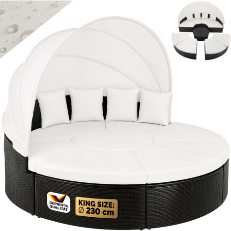 Bain de soleil rond noir en polyrotin Ø 230cm Salon de jardin avec Pare-soleil