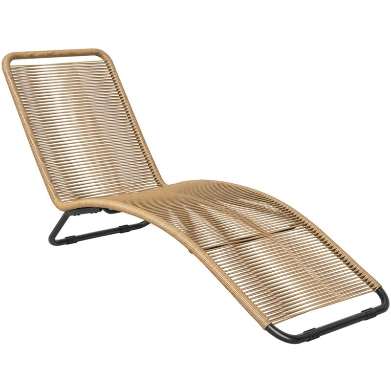 Bain de soleil style colonial - 176 x 58 x 82 cm - acier noir résine filaire beige