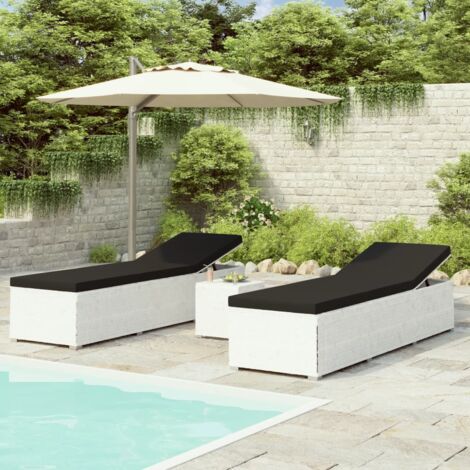 Bain de soleil table à thé 3 pcs Moderne - Transat - Fauteuil de jardin relax - Résine tressée Blanc Chic-874394