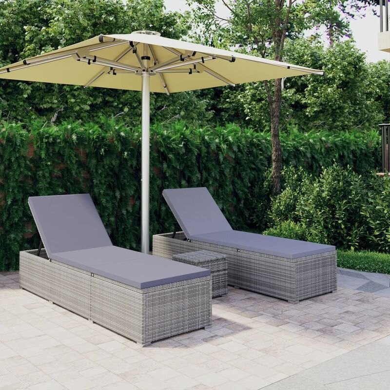 Bain de soleil table à thé 3 pcs Chaise de jardin - Transat de jardin Résine tressée Gris BV331660