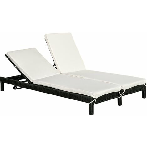 Bain de soleil transat 2 places - grand confort - dossier inclinable multi-positions - matelas fournis crème - résine tressée 4 fils noir