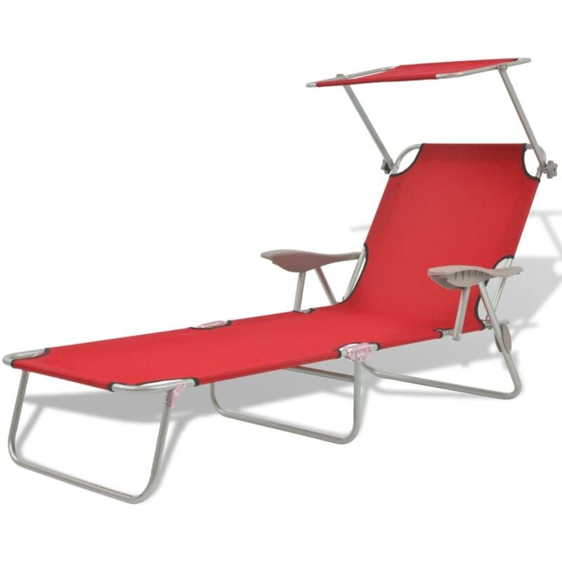 Bain de soleil, Transat, Chaise longue avec auvent acier rouge togp61706 design in